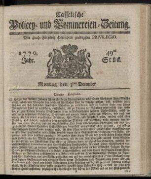 49tes Stueck, Montag den 3ten December. 1770