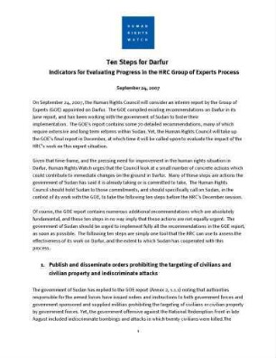 Ten steps for Darfur : indicators for evaluating progress in the HRC group of experts process