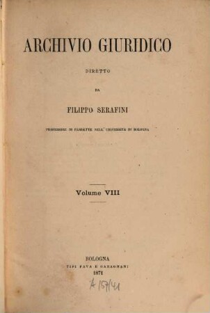 Archivio giuridico. 8, 8. 1871
