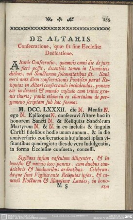 De Altaris Consecratione, quae sit sine Ecclesiae Dedicatione