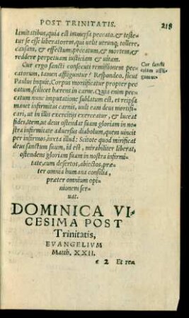 Dominica Vicesima Post Trinitatis ...