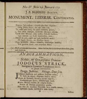 Nro IV. Jovis 24. Januarii 1751.