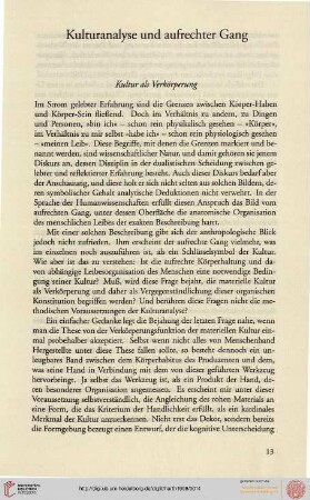 Kulturanalyse und aufrechter Gang