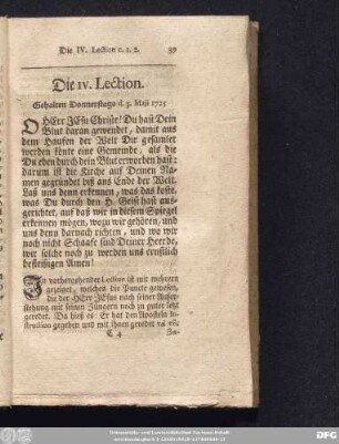 Die IV. Lection. Gehalten Donnerstags, d. 3. Maji 1725
