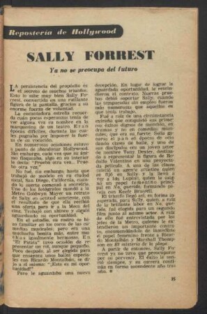 Sally Forest ya no se preocupa del futuro : Repostería de Hollywood