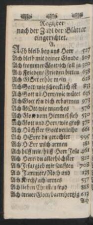 Register nach der Zahl der Blätter eingerichtet.