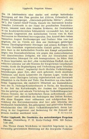 375-376 [Rezension] Lipphardt, Walther, Die Geschichte des mehrstimmigen Proprium missae