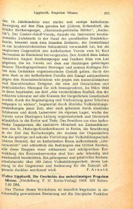 375-376 [Rezension] Lipphardt, Walther, Die Geschichte des mehrstimmigen Proprium missae