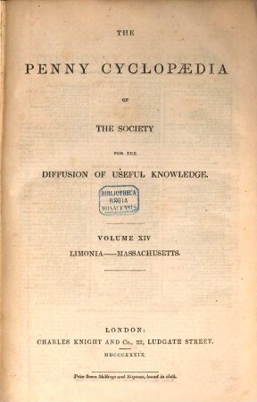 The Penny Cyclopaedia of the Society for the Diffusion of Useful Knowledge, 14. Limonia - Massachusetts
