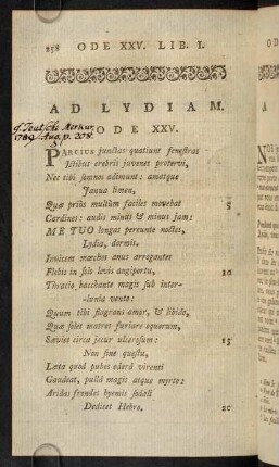 258-265, Ad Lydiam. Ode XXV.; Remarques Sur L'Ode XXV.; Notes Sur L'Ode XXV.