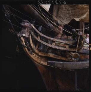 Werftmodell der preußischen Galiot "Friedrich Wilhelm II", Maßstab 1:16, Detailansicht (Sonderausstellung "Aufgetaucht", 1996)