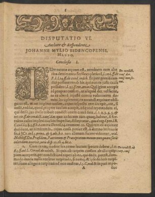 Disputatio VI. Authore et Respondente Johanne Mylio ...
