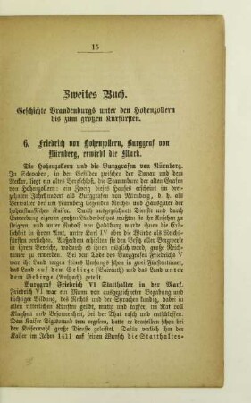 Zweites Buch. Geschichte Brandenburgs unter den Hohenzollern bis zum großen Kurfürsten