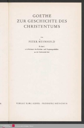 Goethe zur Geschichte des Christentums