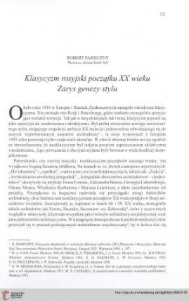 Klasycyzm rosyjski początku XX wieku Zarys genezy stylu