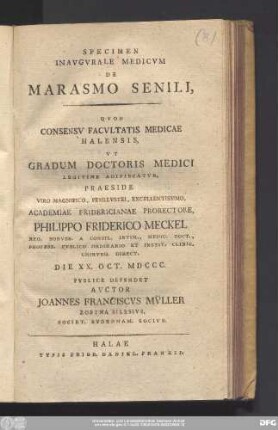 Specimen Inavgvrale Medicvm De Marasmo Senili
