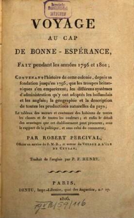 Voyage au cap de bonne Espérance