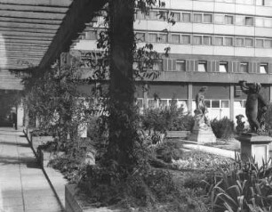Dresden. Touristengärten zwischen den Interhotels mit Skulpturen
