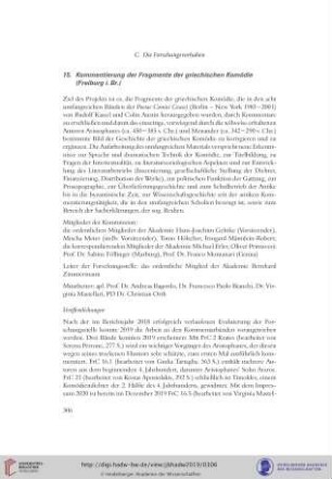 15. Kommentierung der Fragmente der griechischen Komödie (Freiburg)