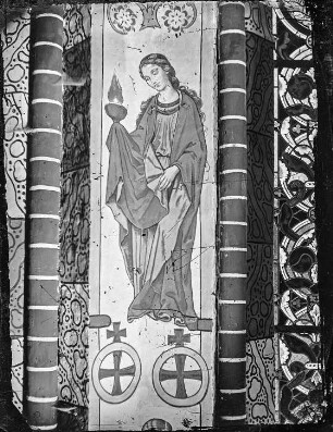 Kluge Jungfrau : Wandbild einer Klugen Jungfrau (1879; C. Andreae) im Inneren des Beinhauses (um 1250) der Zisterzienser-Klosterkirche (1295-1368)