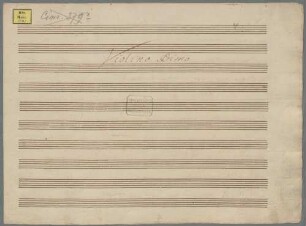 Symphonies, orch, KV 19, D-Dur - BSB Mus.ms. 1583 : [dust cover title:] Sinfonia // à 2 Violini // 2 Hautbois // 2 Corni // Viola // e // Basso [on the right:] di Wolfgango Mozart // à Londron 1765