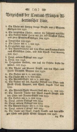 Verzeichniß der Courant-Müntzen Albertinischer Linie.