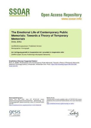 The Emotional Life of Contemporary Public Memorials: Towards a Theory of Temporary Memorials