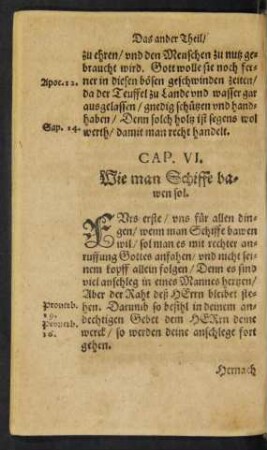 Cap. VI. Wie man Schiffe bawen sol.