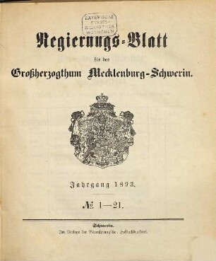 Regierungsblatt für Mecklenburg-Schwerin. 1893