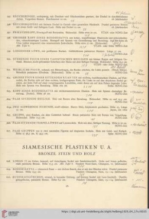 Siamesische Plastiken u. a. Bronze, Stein und Holz (Nr. 608-632)