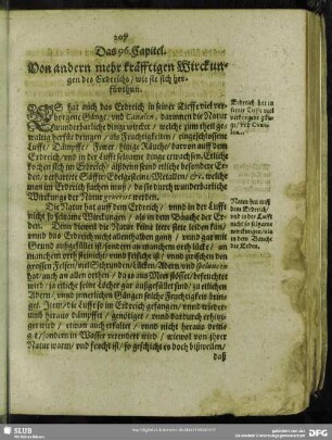 Das 96. Capitel. Von andern mehr kräfftigen Wirckungen des Erdreichs, wie sie sich herfürthun