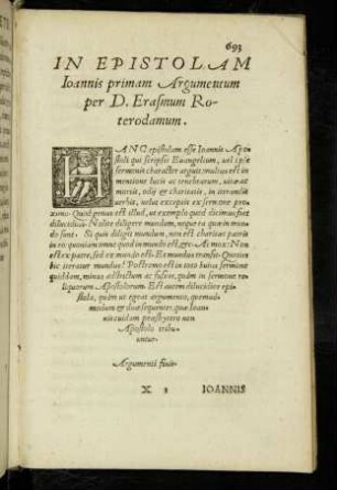 In Epistolam Ioannis primam Argumentum per D. Erasmum Roterodamum.