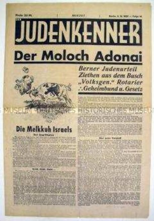 Völkisch-antisemitische Wochenzeitung "Der Judenkenner" mit Polemik gegen Judentum und Freimaurer