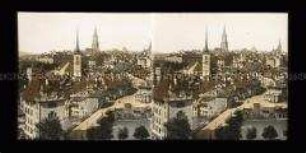 Blick über die Aare und Untertorbrücke auf Häuser und Kirchen von Bern