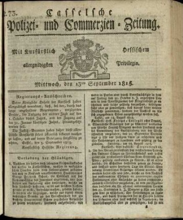 Nr. 73, Mittwoch, den 13ten September 1815