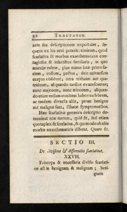 52-58, Sectio III. De divisione & differentiis scarlatinae.