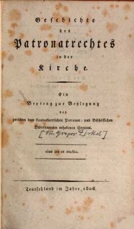 Geschichte des Patronatsrechtes in der Kirche
