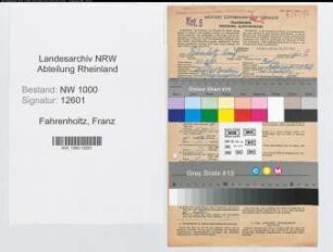 Entnazifizierung Franz Fahrenholtz, geb. 20.08.1890 (Verw.Angest.)