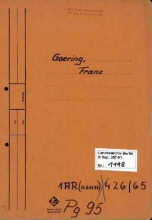 Personenheft Franz Goering (*13.01.1908), Kriminalkommissar und SS-Obersturmführer