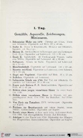 Gemälde, Aquarelle, Zeichnungen, Miniaturen (Nr. 1-151)
