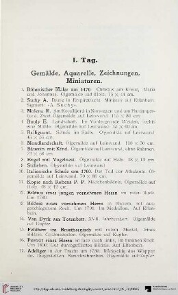 Gemälde, Aquarelle, Zeichnungen, Miniaturen (Nr. 1-151)