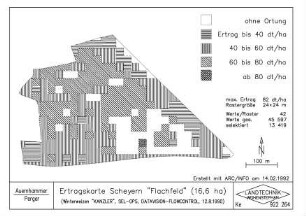 Ertragskarte Scheyern "Flachfeld" (16,6 ha) (Winterweizen "KANZLER", SEL-DGPS, DATAVISION-FLOWCONTROL, 12.8.1990)