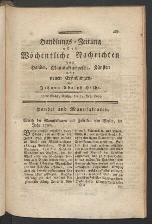 37tes Stück, Gotha, den 14. Aug. [!] 1799.