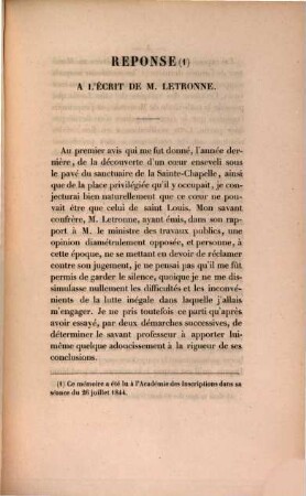 Réponse à l'écrit de M. Letronne intitulé Examen critique der prétendu coeur de Saint Louis