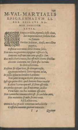 M. Val. Martialis Epigrammatum Liber XIII. Cui Nomen Inditum Xenia.