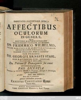 Disputatio Inauguralis Medica De Affectibus Oculorum In Genere
