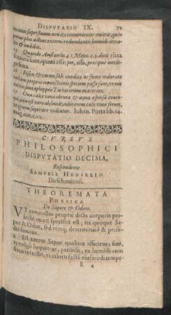 Cursus Philosophici Disputatio Decima, Respondente Samuele Henselio Dirschoviensi.