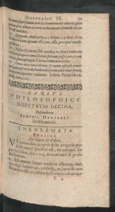 Cursus Philosophici Disputatio Decima, Respondente Samuele Henselio Dirschoviensi.
