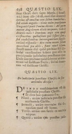 Quaestio LIX. De judiciaria potestate Christi, in sex articulos divisa.
