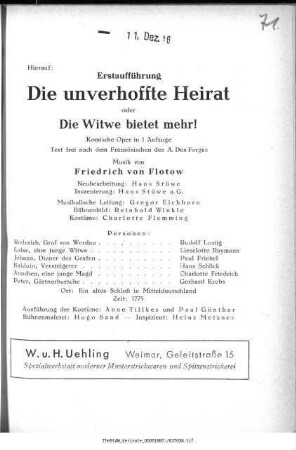 Die unverhoffte Heirat oder Die Witwe bietet mehr!